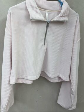 Fabletics super soft light pink 1/2 zip long sleeve crop top size medium